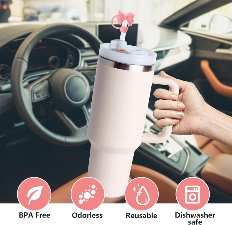 linmaya 6PCS Bow Straw Toppers, Cute Straws Covers for Stanley 30&40 Oz Tumbler with Handle, 10mm Dust-Proof Drinking Straw Dispensers Straw Topper Cap for Girls Kids (Pink Blue Purple) - Image 4